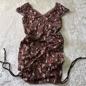 Romwe Mini/Midi Dress ForestFairy Baby Doll Sheer Mesh Cap Sleeves sz 6 Brown